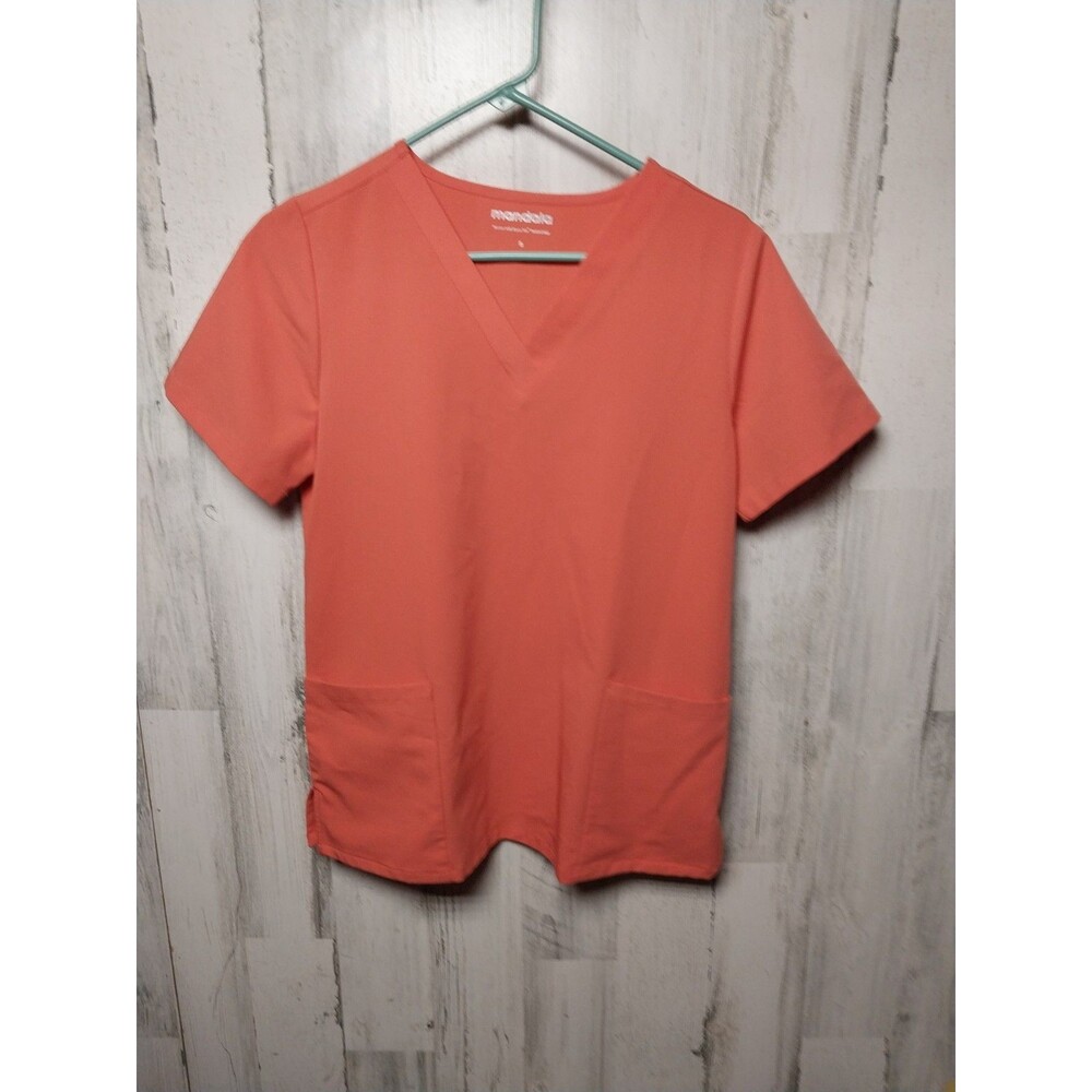 Mandala Small Orange V Neck Short Sleeve Scrub Top